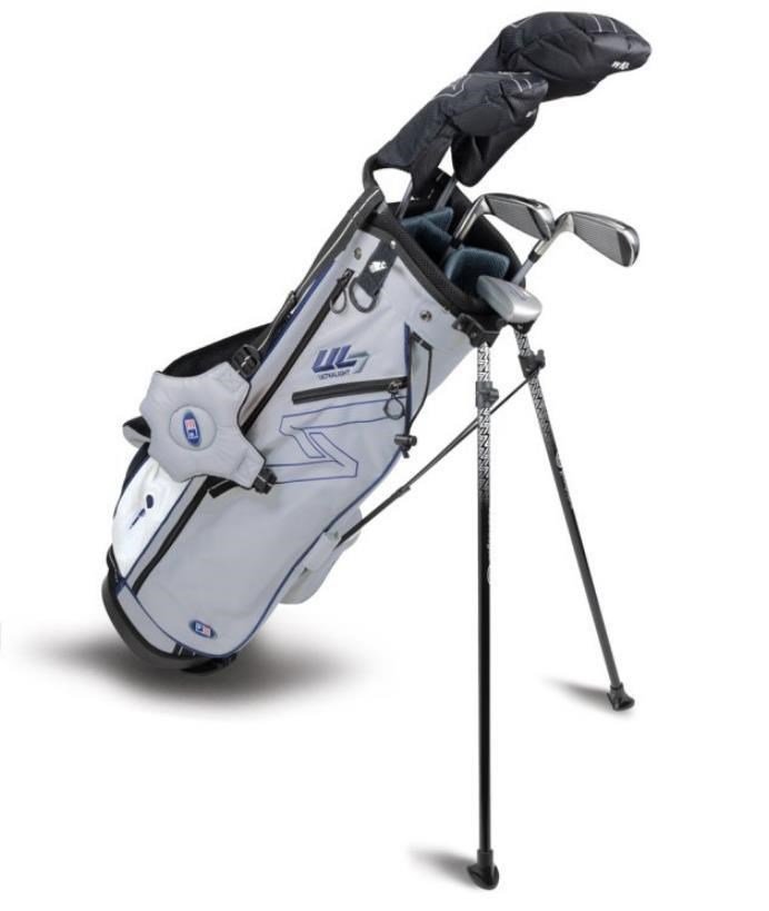 U.S. Kids Golf UL7-60 (152cm) W10 5-Club junior golfset + stand bag, zilver/navy/wit
