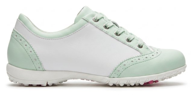Damesgolfschoen in wit met groen, van opzij