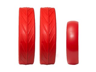 JuCad tires - 2 achterwielen, 1 voorwiel, rood