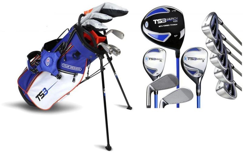 U.S. Kids Golf TS3-51 (130cm) V15 10-Club junior golfset, grafiet + stand bag, royal/wit/oranje