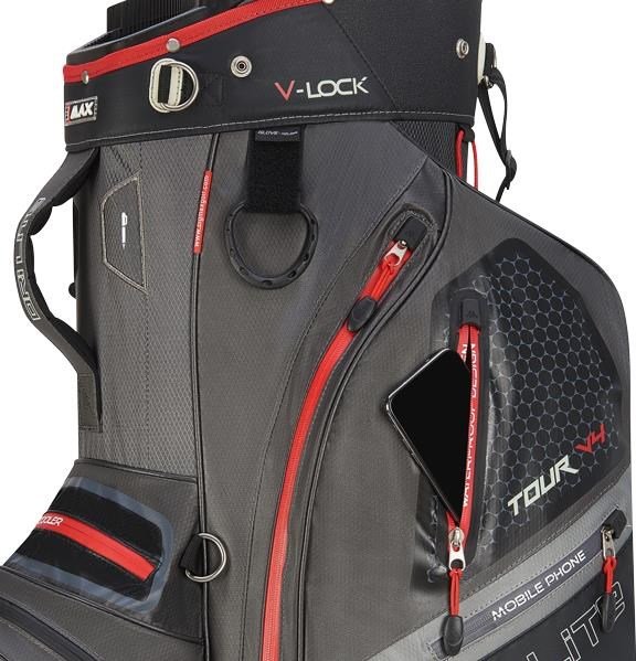 Big Max Dri Lite V-4 Organizer cart bag, houtskool/zwart/rood