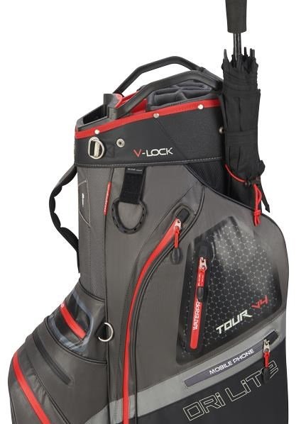 Big Max Dri Lite V-4 Organizer cart bag, houtskool/zwart/rood