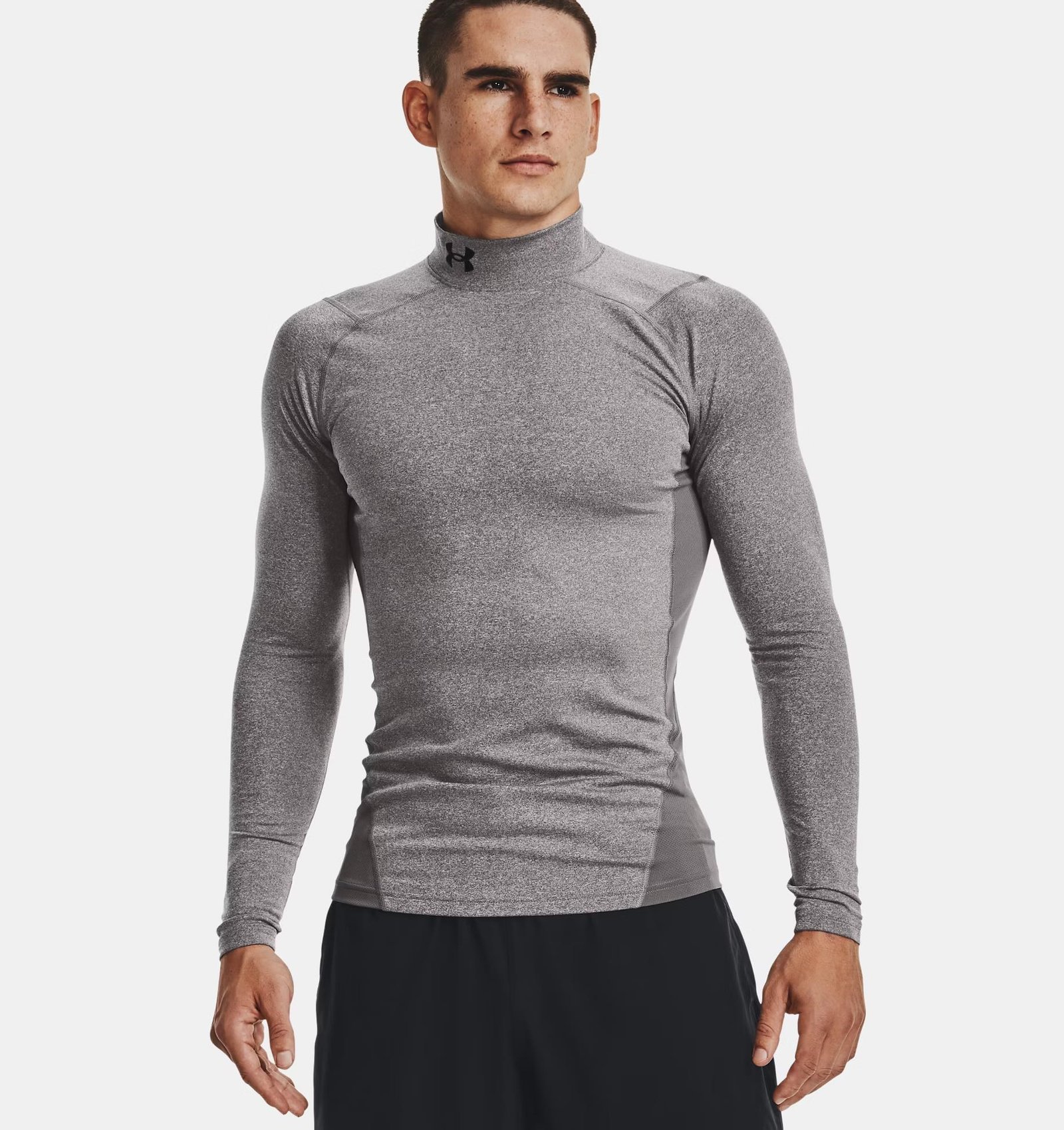 Under Armour ColdGear® Compression Mock heren top, charcoal light heather/black
