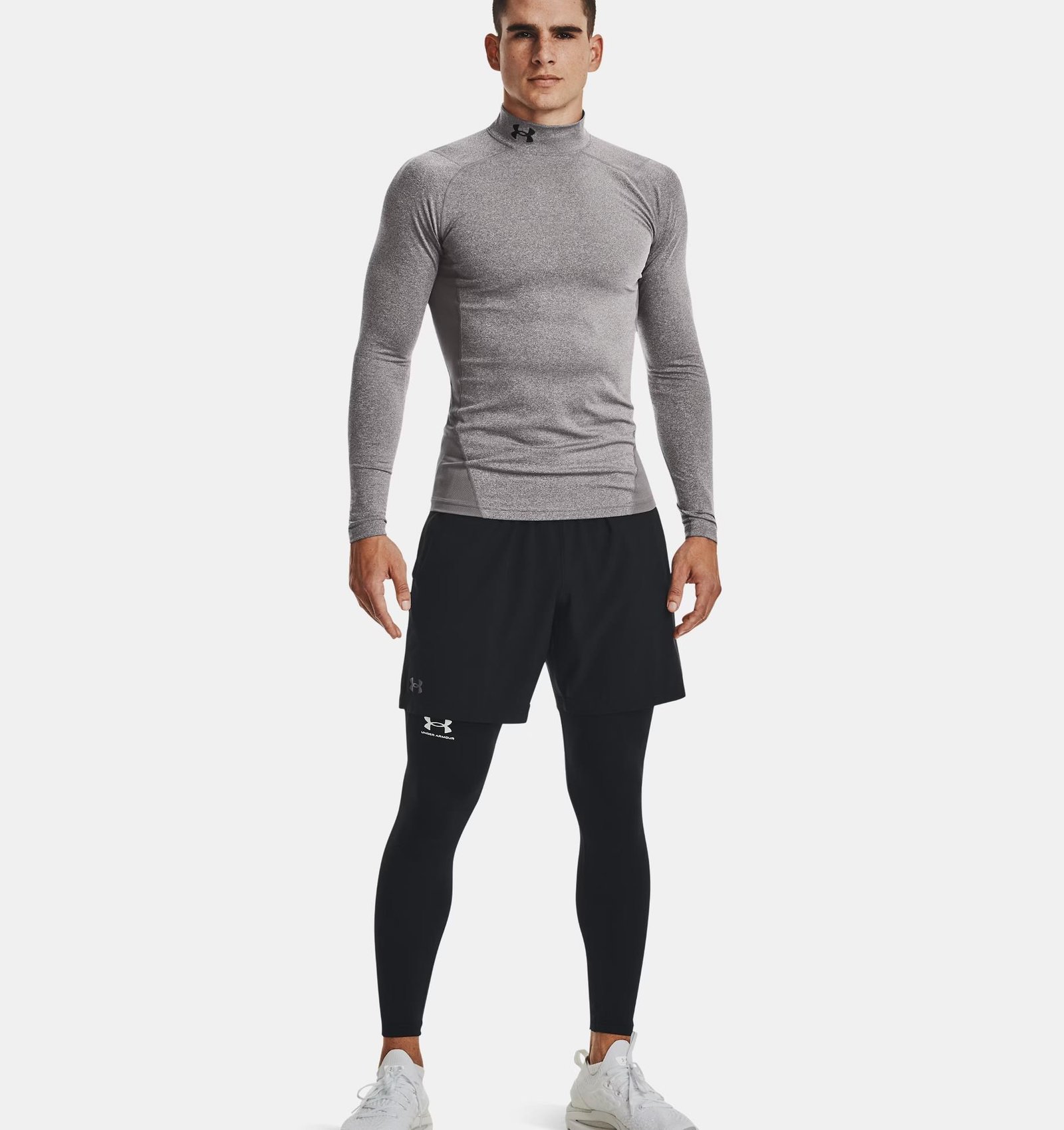 Under Armour ColdGear® Compression Mock heren top, charcoal light heather/black