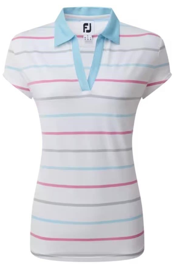 FootJoy Birdseye Stripe Smooth Jacquard dames polo, wit/blauw