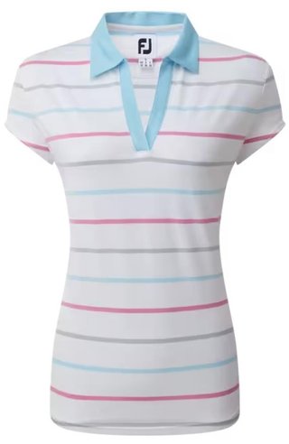 FootJoy Birdseye Stripe Smooth Jacquard dames polo, wit/blauw