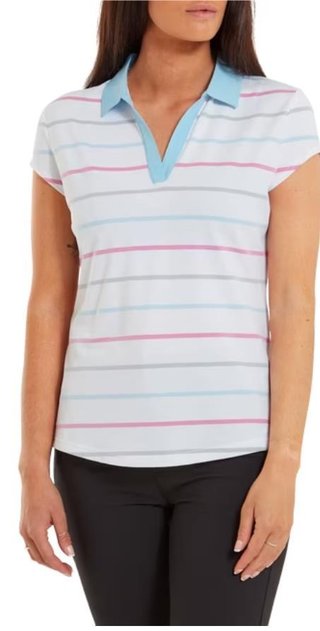 FootJoy Birdseye Stripe Smooth Jacquard dames polo, wit/blauw