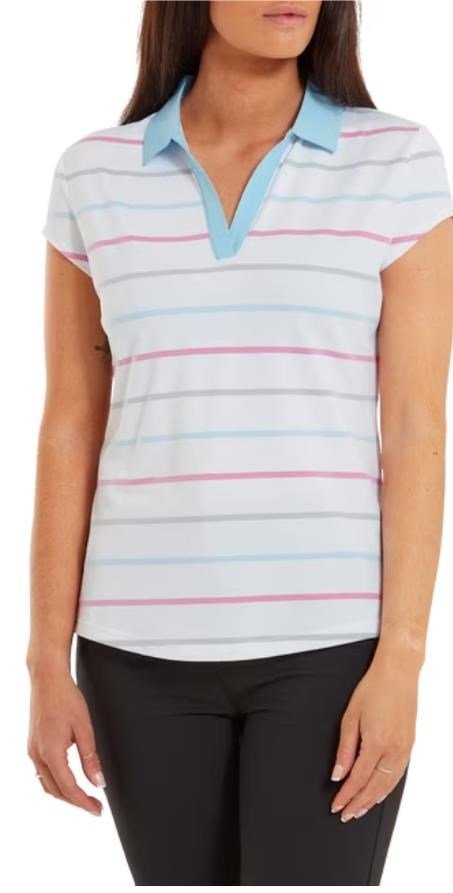 FootJoy Birdseye Stripe Smooth Jacquard dames polo, wit/blauw