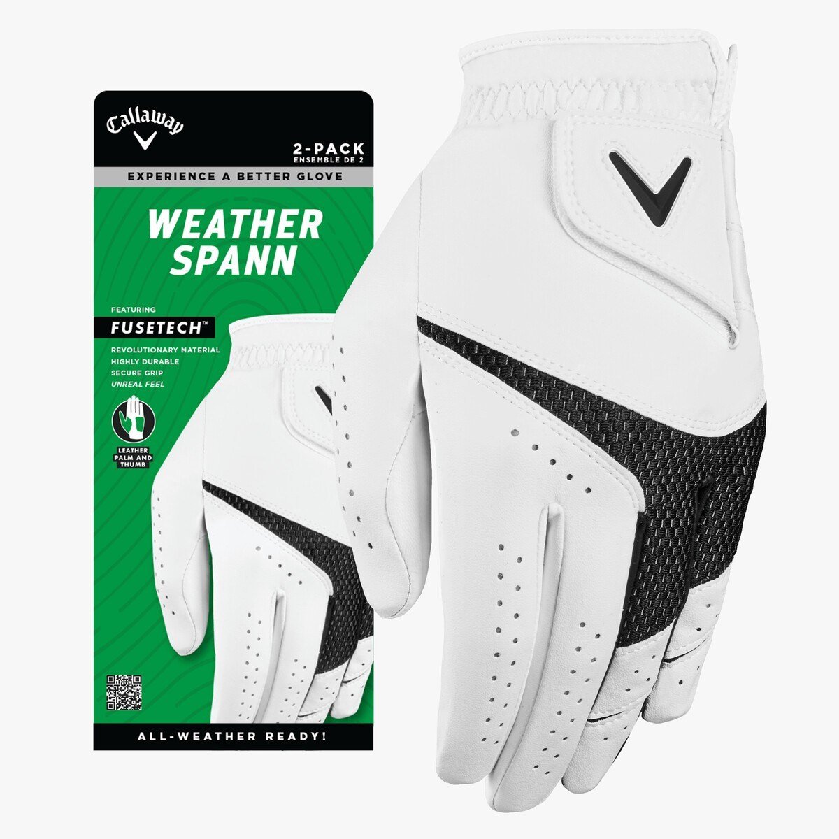 Callaway Weather Spann heren golfhandschoenen (2 stuks), wit