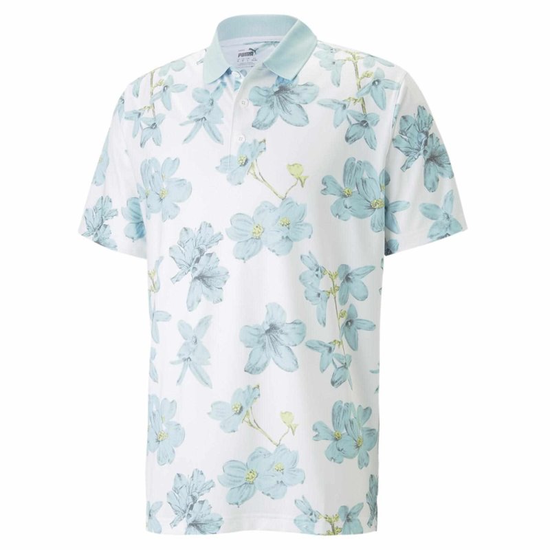 Puma Mattr Verdant heren polo, bright white/tropical aqua