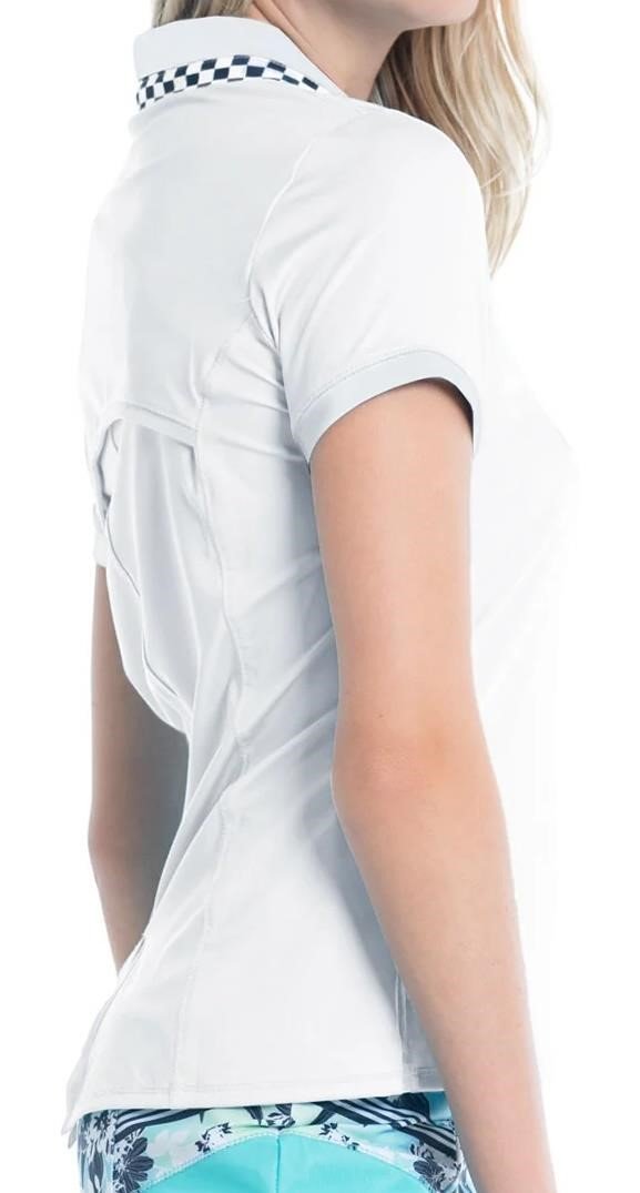 Lucky in Love Geo Mod Notch dames polo, wit