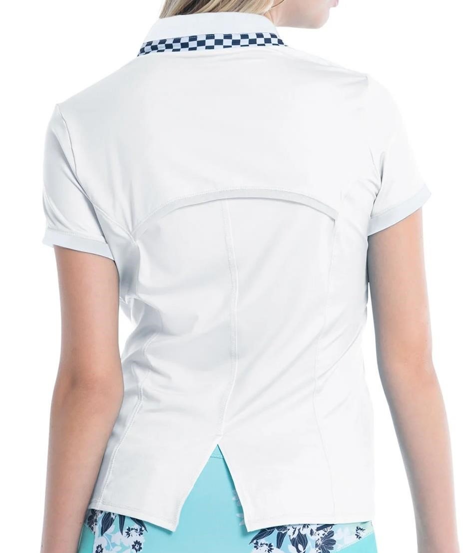 Lucky in Love Geo Mod Notch dames polo, wit