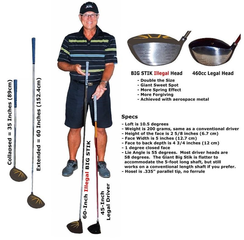 Divnick Golf Big Stik Adjustable telescopic driver, 10.5°, RH, Illegally Large Head