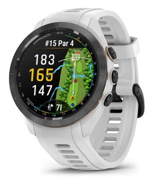 Garmin Approach S70 42mm GPS-horloge, keramische zwarte lunette/witte siliconen band