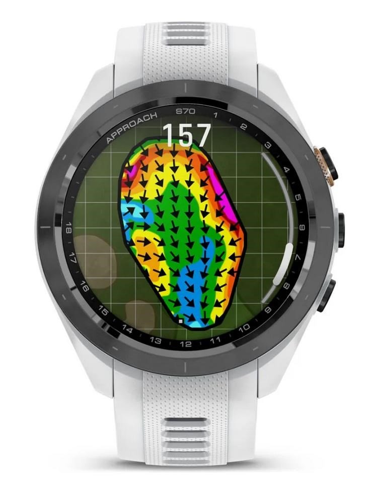 Garmin Approach S70 42mm GPS-horloge, keramische zwarte lunette/witte siliconen band