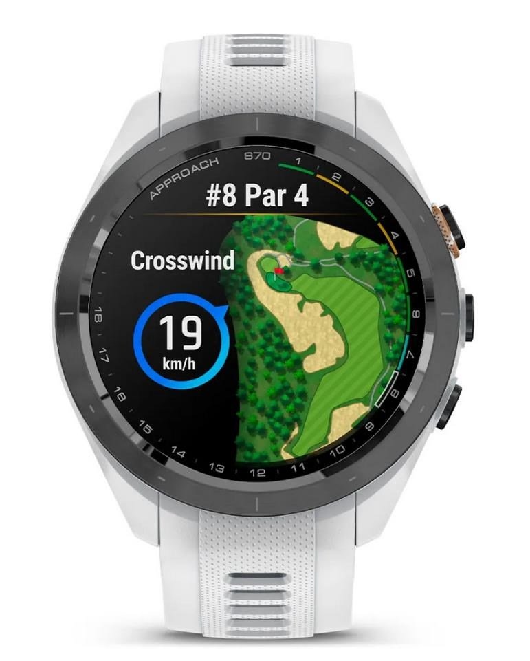 Garmin Approach S70 42mm GPS-horloge, keramische zwarte lunette/witte siliconen band