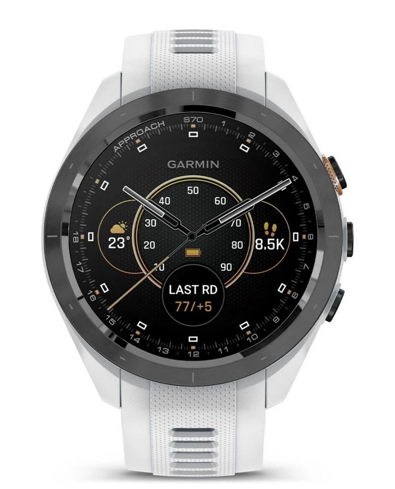 Garmin Approach S70 42mm GPS-horloge, keramische zwarte lunette/witte siliconen band