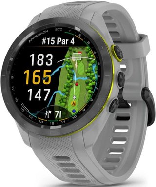Garmin Approach S70 42mm GPS-horloge, keramische lunette zwart/siliconen band poedergrijs
