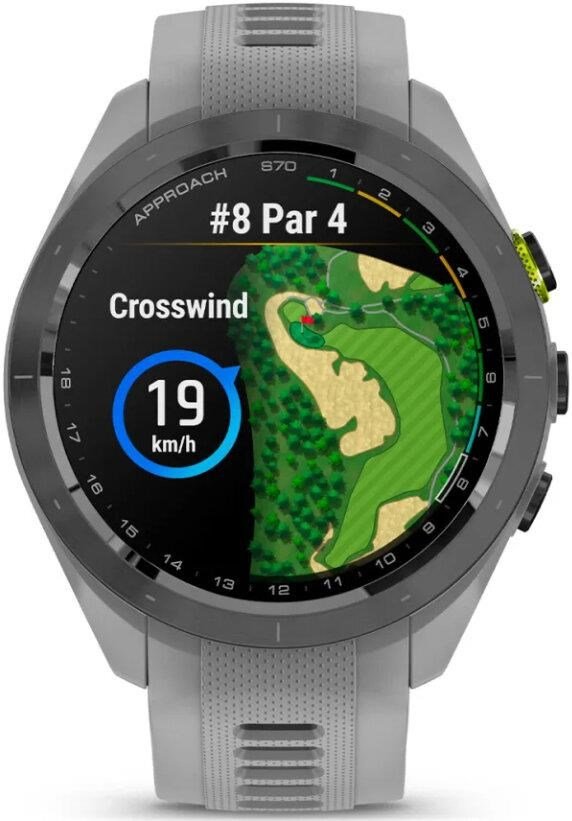 Garmin Approach S70 42mm GPS-horloge, keramische lunette zwart/siliconen band poedergrijs