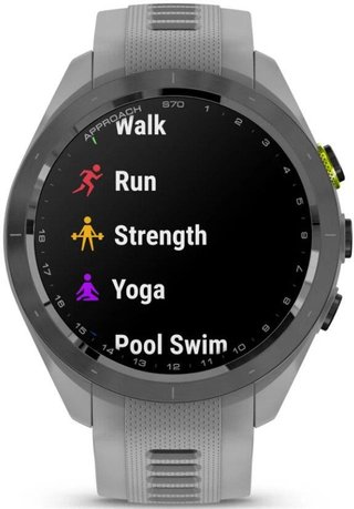 Garmin Approach S70 42mm GPS-horloge, keramische lunette zwart/siliconen band poedergrijs