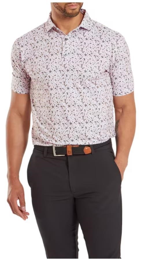 FootJoy Primrose Print Lisle heren polo, lichtroze