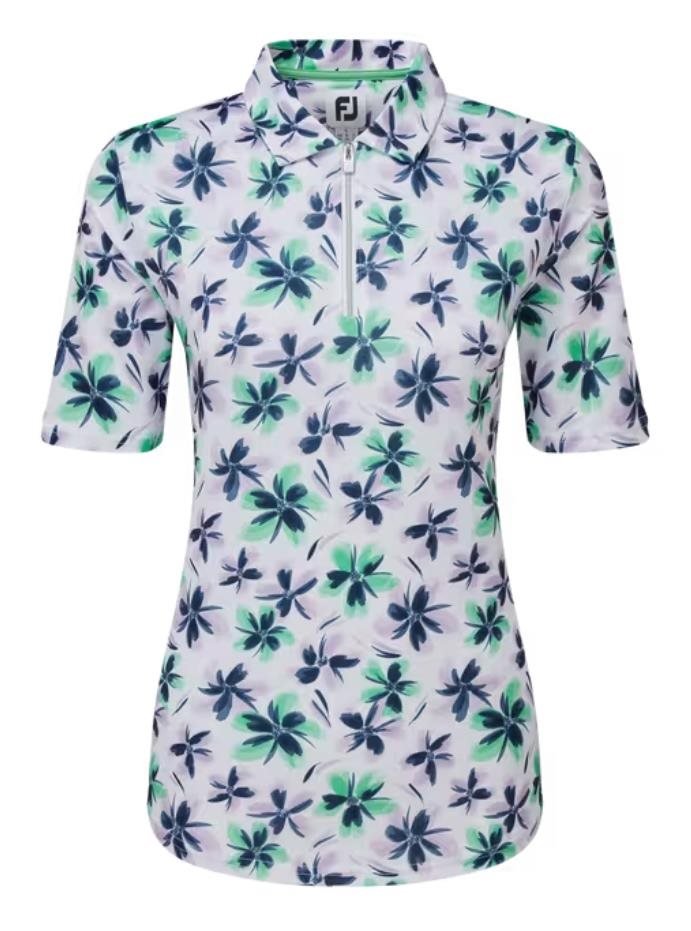 FootJoy EU 1/2 Sleeve Floral Print Lisle dames polo, lavender/mint/navy