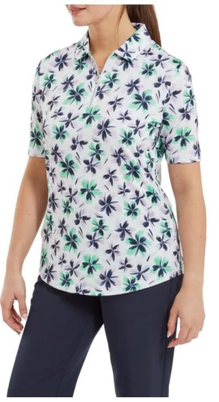 FootJoy EU 1/2 Sleeve Floral Print Lisle dames polo, lavender/mint/navy