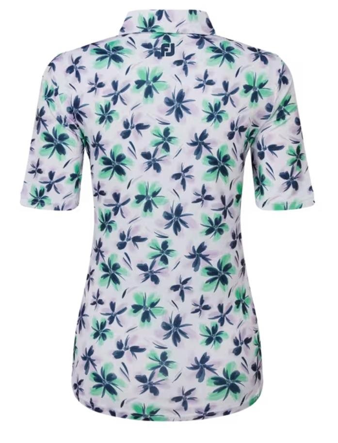 FootJoy EU 1/2 Sleeve Floral Print Lisle dames polo, lavender/mint/navy