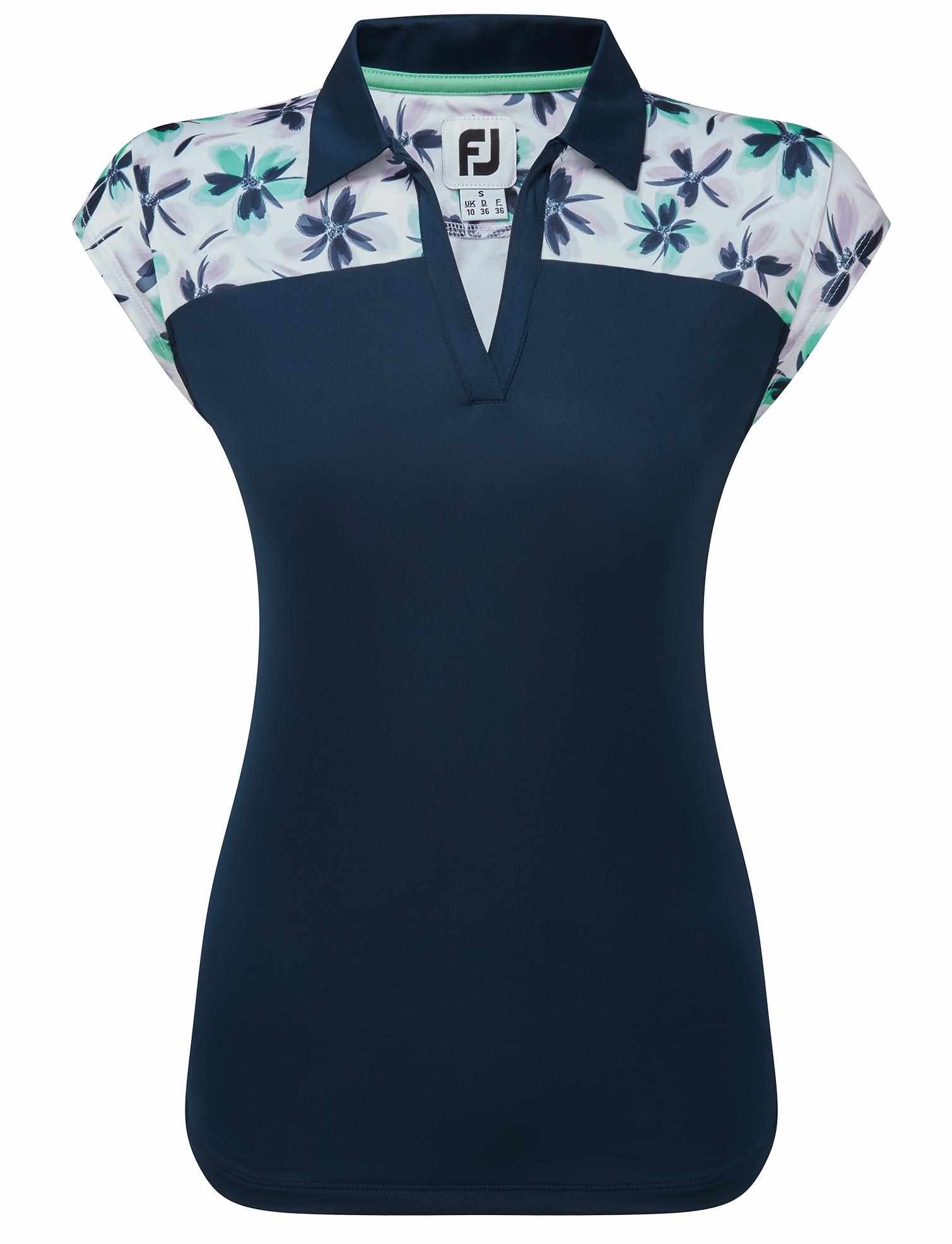 FootJoy Blocked Floral Print Lisle dames polo, navy