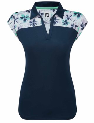 FootJoy Blocked Floral Print Lisle dames polo, navy
