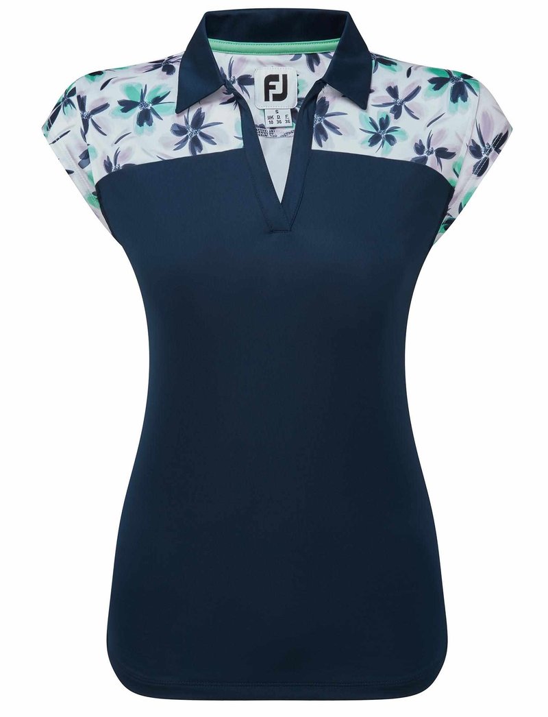 FootJoy Blocked Floral Print Lisle dames polo, navy
