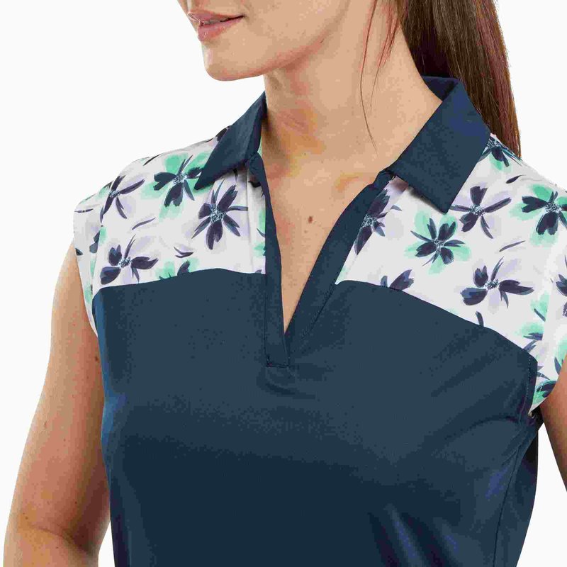 FootJoy Blocked Floral Print Lisle dames polo, navy