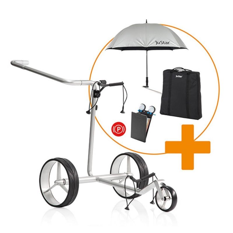 JuStar Carbon Light SET (incl. umbrella, scorecard holder, carry bag, el. parking brake) elektrische trolley, titanium