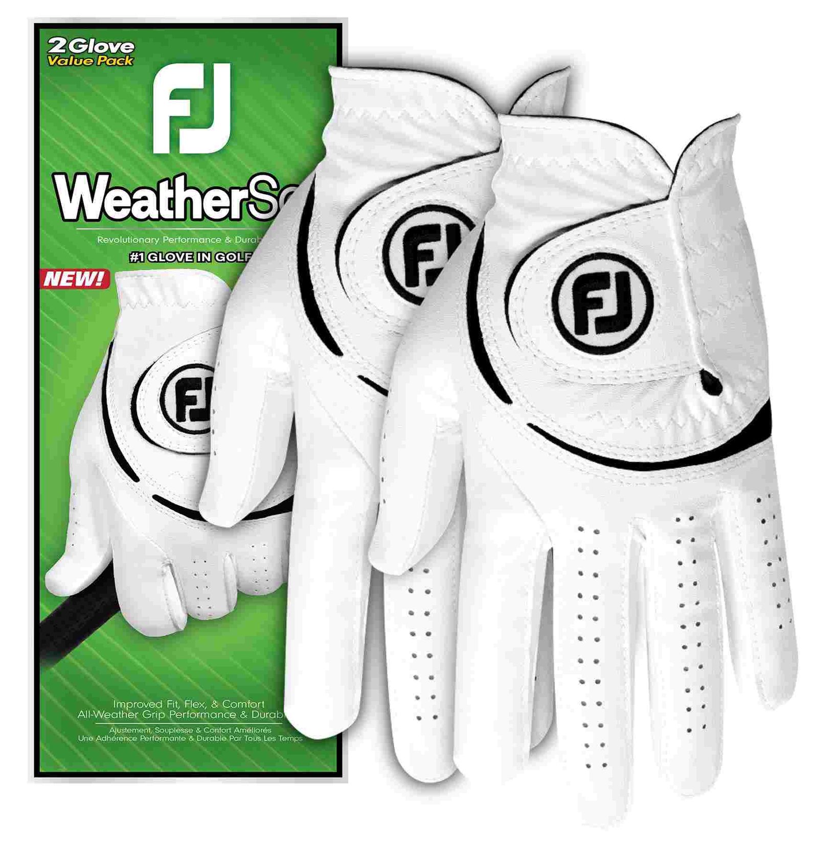 FootJoy WeatherSof heren golfhandschoen (2 PACK), wit/zwart