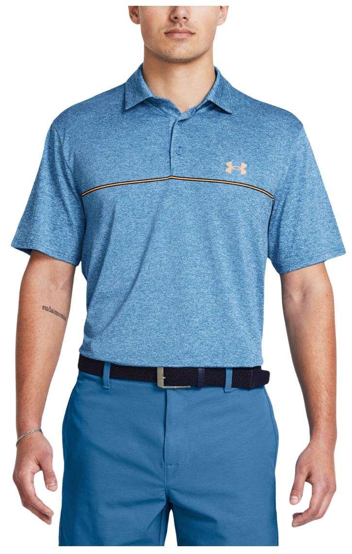 Under Armour Playoff 3.0 Stripe heren polo, photon blue/nova orange/midnight navy