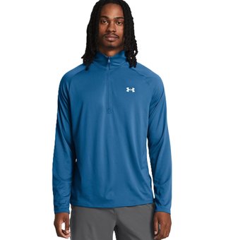 Under Armour Tech 2.0 1/2 Zip heren longsleeve shirt, photon blue/white