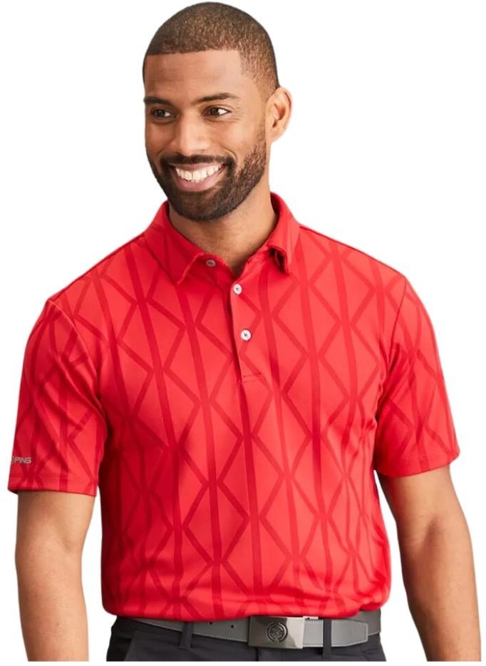 PING Lenny Jacquard heren polo, rich red
