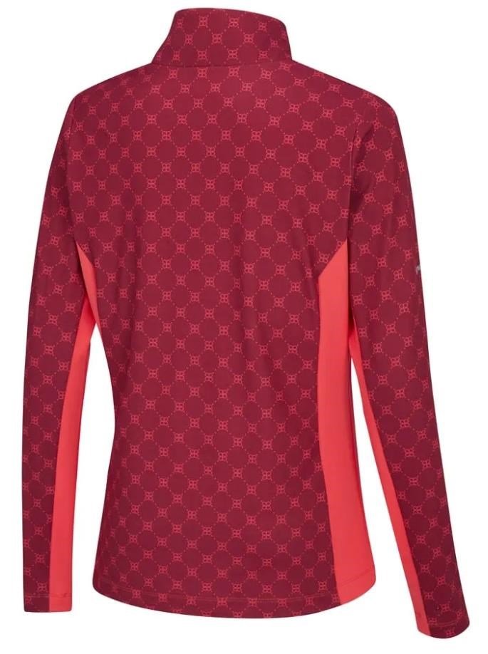 PING Lolette Printed long sleeve dames polo, tibetan red multi/cayenne