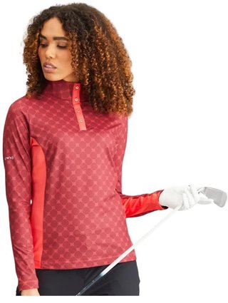 PING Lolette Printed long sleeve dames polo, tibetan red multi/cayenne