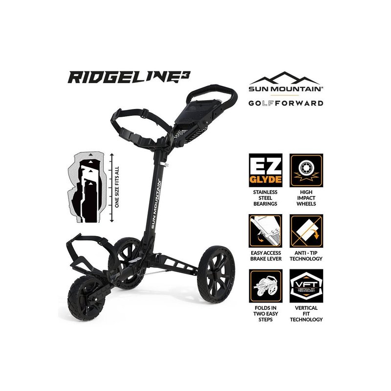 Sun Mountain Ridgeline 3 handmatige golftrolley, zwart