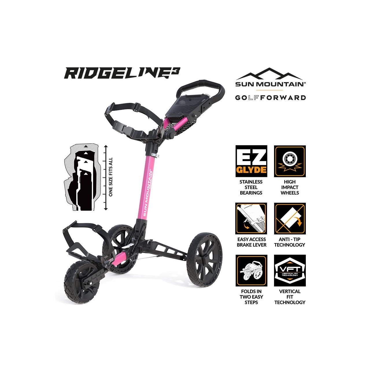 Sun Mountain Ridgeline 3 handmatige golftrolley, roze
