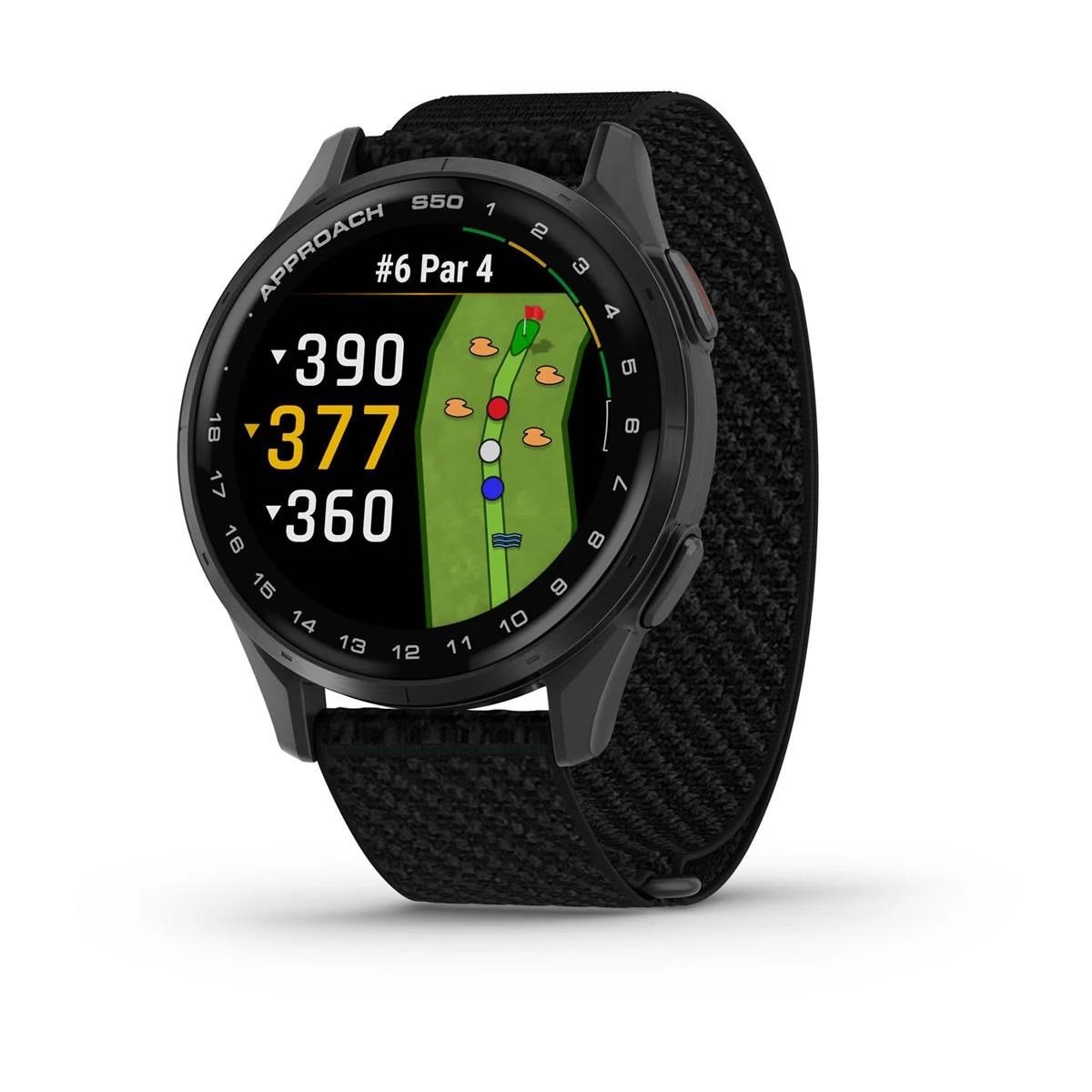 Garmin Approach S50 GPS-horloge, zwart nylon/zilver aluminium