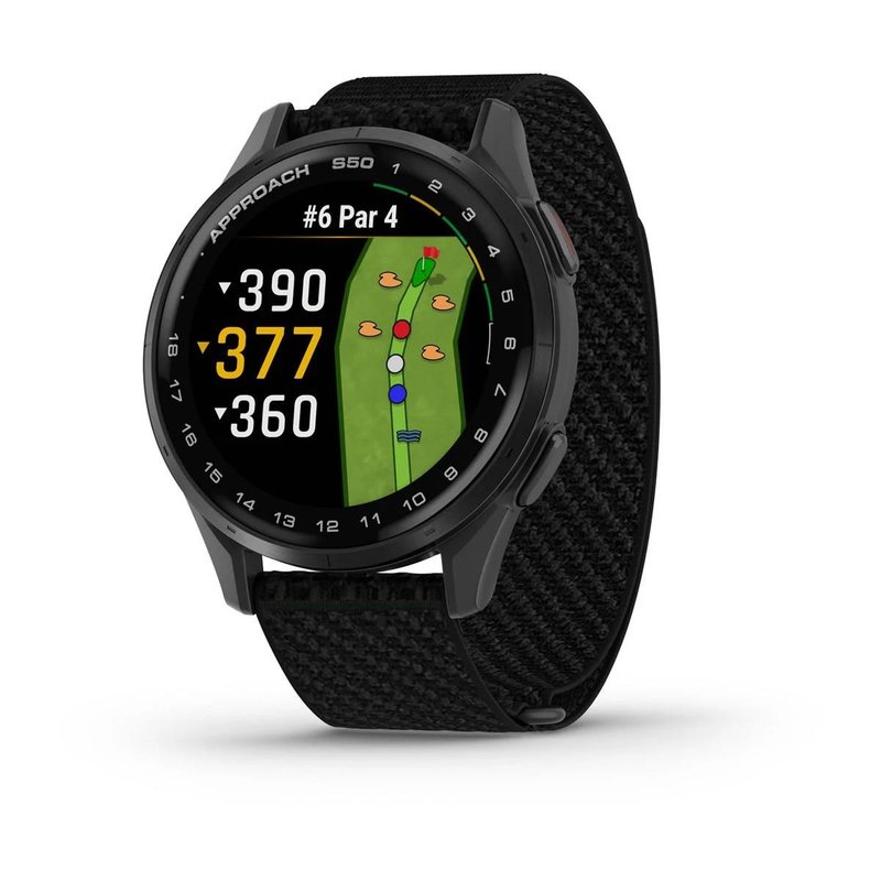 Garmin Approach S50 GPS-horloge, zwart nylon/zilver aluminium