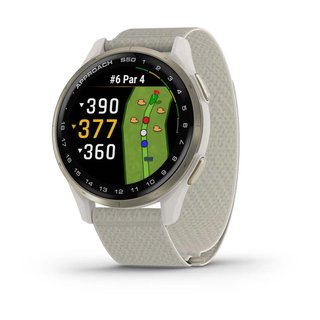 Garmin Approach S50 GPS-horloge, ivory nylon/crème goud aluminium