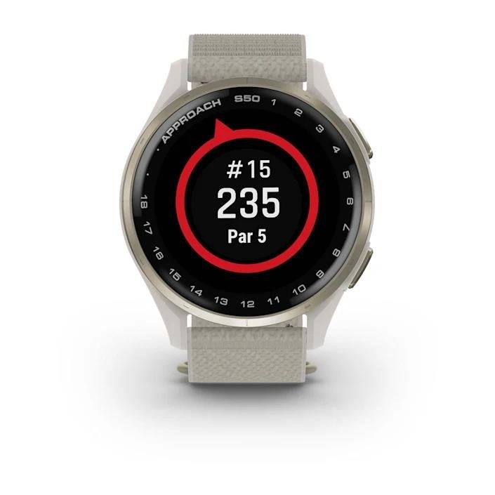 Garmin Approach S50 GPS-horloge, ivory nylon/crème goud aluminium