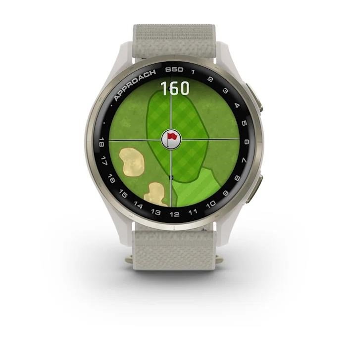 Garmin Approach S50 GPS-horloge, ivory nylon/crème goud aluminium