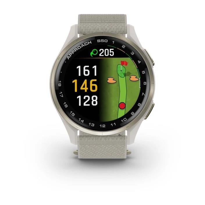 Garmin Approach S50 GPS-horloge, ivory nylon/crème goud aluminium