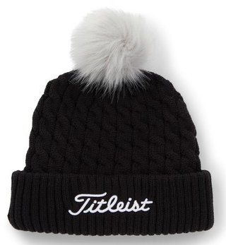 Titleist Cable Knit Pom Pom dames wintermuts, zwart