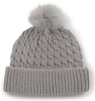 Titleist Cable Knit Pom Pom dames wintermuts, lichtgrijs
