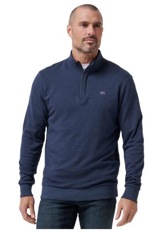 Travis Mathew CLOUD QUARTER ZIP 2.0 heren fleece hoodie, heather blue